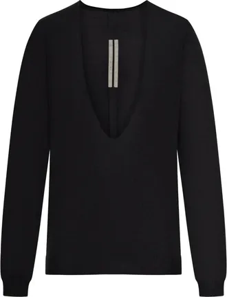 Rick Owens Truien & Vesten, Dames, Zwart, L, Wol, Extreme V-hals Trui