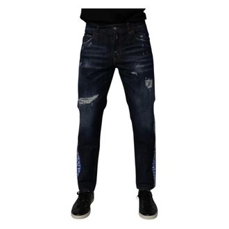 Dolce & Gabbana Dark Blue Tattered Skinny Denim Jeans