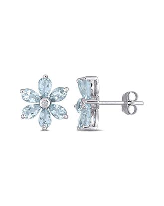 Rina Limor 14K 2.18 Ct. Tw. Diamond & Aquamarine Floral Studs
