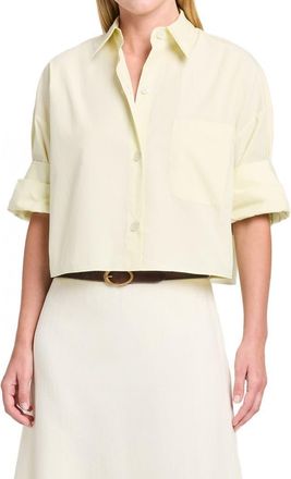 TWP Next Ex Crop Linen Button-Up Shirt in Glass Green at Nordstrom, Size X-Small