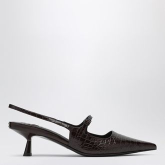 Jimmy Choo London Didi 45 brown crocodile effect neckline