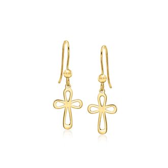 Ross-Simons Italian 10kt Yellow Gold Cross Drop Earrings