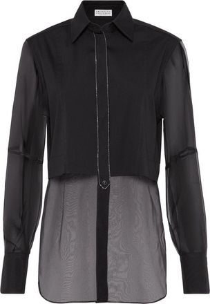 Brunello Cucinelli transparent-panel poplin shirt - women - Polyamide/pure cotton/Elastane - L - Black