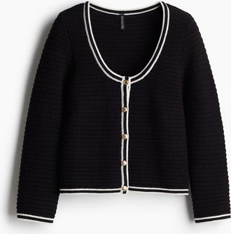 H&M Cardigan in Strukturstrick mit tiefem Ausschnitt - Schwarz