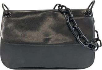 Prada Pre-owned Shoulder Bags, female, Black, Size: ONE SIZE Pre-owned Embossed Logo Leather Shoulder Bag