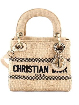 Dior Lady D-Lite Bag Cannage Embroidered Raffia Mini satchel - Toni neutri