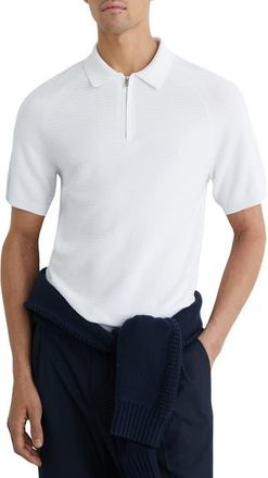 Reiss Estate Textured Stitch Zip Polo in White at Nordstrom, Size X-Small