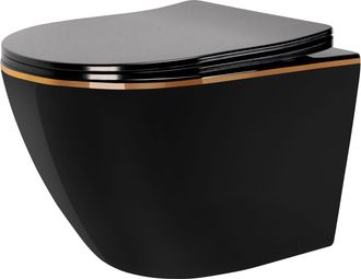 Rea Rea - Taza De Inodoro Wc Carlo Mini Rimless Duroplast Flat Negro Oro Edge