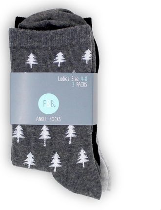 Generic 3 Pairs Finch & Belle Womens Festive Trees & Stars Ankle Socks