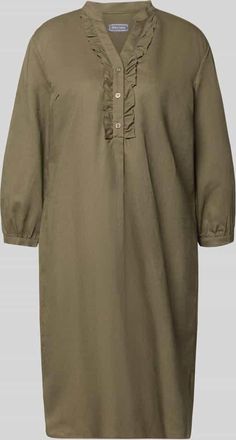 White Label Knielanges Tunikakleid aus Leinen-Baumwoll-Mix in Khaki, Gr&ouml;&szlig;e 34
