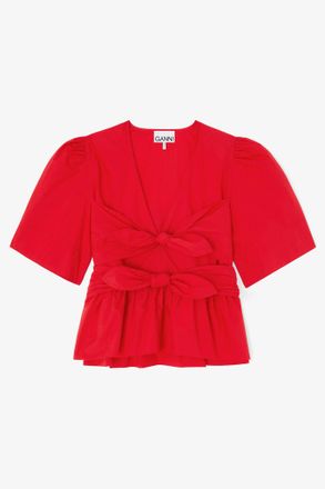 Ganni Red Blouse in Cotton - Size 10/12 Organic