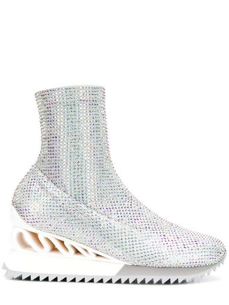 Le Silla Queen Burma sneaker boots - women - Goat Skin/Neoprene/Crystal/Recycled Rubber - 37 - Silver