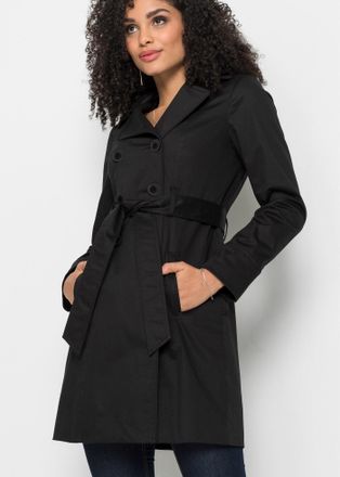 Bonprix Trenchcoat BONPRIX, Damen, Gr. 42, schwarz, Web, Obermaterial: 97% Baumwolle, 3% Elasthan. Futter: 100% Polyester, unifarben, A-Linie ca. Mitte Obersc