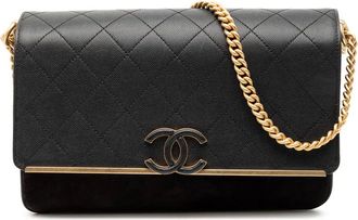 Chanel Borsa a spalla Lady Coco CC in pelle Caviar e pelle scamosciata con battente 2018-2019 - Nero