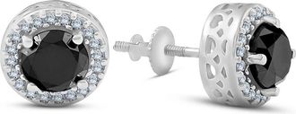 Pompeii3 3.25 Ct Black & White Round Diamond Halo Studs 14K White Gold