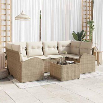 vidaXL Conjunto De Sof&aacute; De Jard&iacute;n 7 Pcs Beige 55 X 55 X 37 Cm Vidaxl