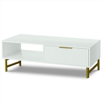 Kosy Koala Modern White Coffee Table with Storage, Gold Metal Legs & Handles - Stylish Centre Table for Living Room & Lounge