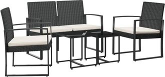 vidaXL Set Comedor De Jard&iacute;n 5 Pzas Con Cojines Pp Aspecto Rat&aacute;n Negro Vidaxl