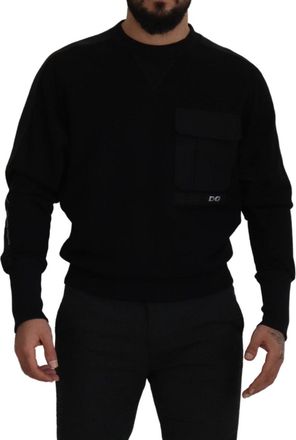 Dolce & Gabbana Mens Black Knitwear Sweater Crew Neck Cotton - Size EU 44 (Mens)