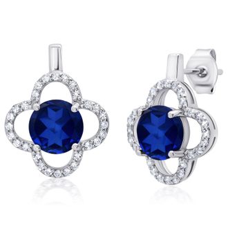 MAX + STONE Sterling Silver Clover Gemstone Stud Earrings with with White Topaz Accent