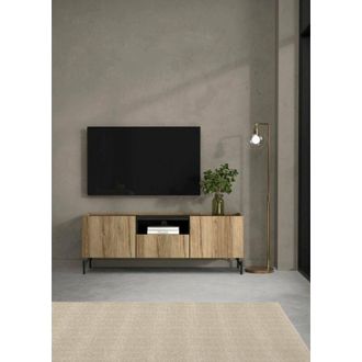 Dmora Dmora - Mueble De Televisi&oacute;n Duchi, Aparador De Sal&oacute;n, Mueble Bajo Para Tv, Base De Pared Equipada, 147x41 H54 Cm, Roble Y Negro