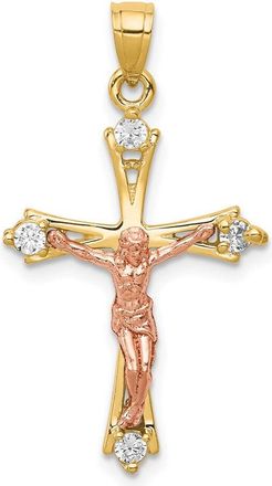 Diamond2Deal 10k Two-tone Cubic Zirconia Crucifix Pendant