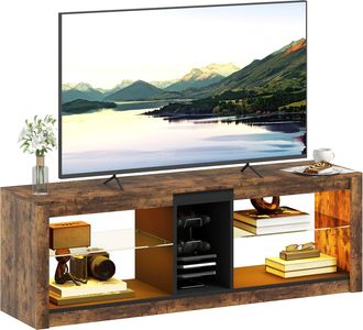 HOMCOM TV Stand - Entertainment Centre with LED Lights - Rustic Brown | TJ Hughes
