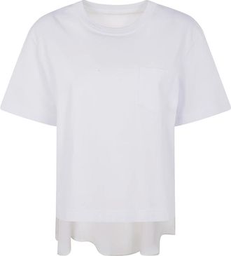 sacai Tops, Dames, Wit, M, Katoen, Nylon Twill Mix Katoen Jersey T-shirt