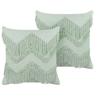 Beliani Conjunto De 2 Cojines De Algod&oacute;n Verde Claro 45 X 45 Cm Borlas Accesorio Bacopa