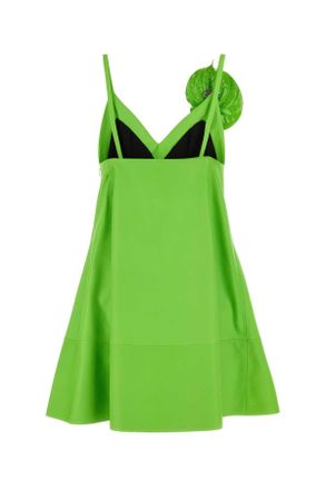 Loewe Womens Leather A-Line Mini Dress Green