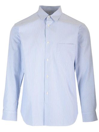 Comme Des Garçons Striped Cotton Shirt Shirts Light Blue