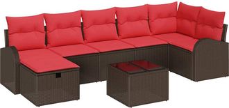 vidaXL Conjunto De Sof&aacute; De Jard&iacute;n 8 Uds. Marr&oacute;n Rat&aacute;n Sint&eacute;tico Vidaxl