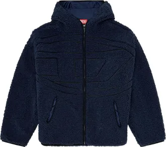Diesel Plush Hooded Jacket With Textured Fabric And Zip-Up Front