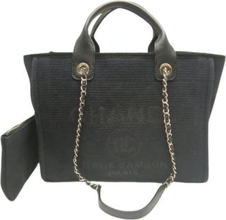 Chanel Pre-owned Vintage Canvas Tote Bag - Dames - Vintage Shopper - Zwart - ONE Size - Leer - Vintage