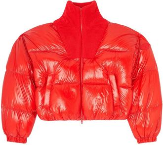 Diesel Down Puffer Jacket In Ripstop With Knitted Collar