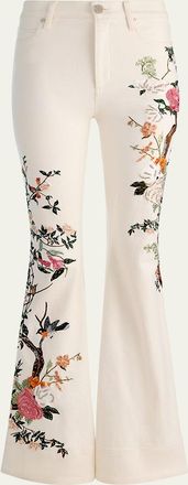 Alice & Olivia Beautiful Floral Embroidered Bell-Bottom Jeans