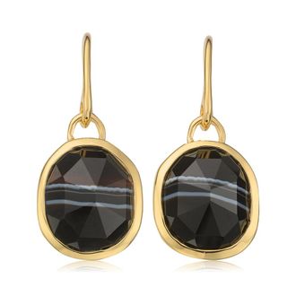 Monica Vinader Gold Siren Gemstone Wire Earrings Black Line Onyx