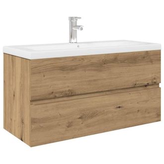 Berkfield Home Sink Cabinet with Built-in Basin & Faucet Artisan Oak in Brown