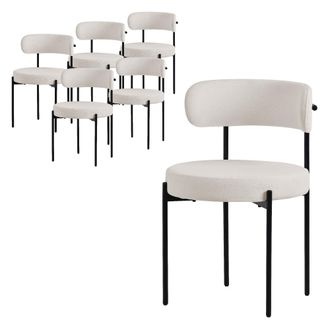 ML Design Ml-design Set 6x Sillas De Comedor En Tejido Teddy Blanco Con Respaldo Alto Asiento De Polipiel Tapizado Con Patas De Metal Negro Sill&oacute;n Dise&ntilde;o Ergon&oacute;