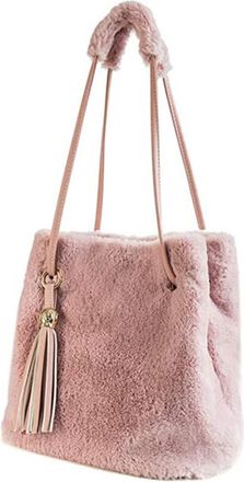 Yardwe Plush Bucket Shoulder Bag Lightweight Stylish Casual Storage Pouch for Women Portable Soft Material Fashionable Pink Crossbody Tote
