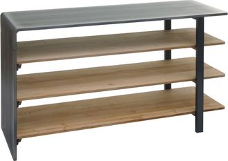 Hhg Hhg - Estanter&iacute;a 582, Sal&oacute;n Estanter&iacute;a Zapatero Aparador, Madera Maciza Industrial 72x119x40cm Mvg Natural Con Aspecto Met&aacute;lico