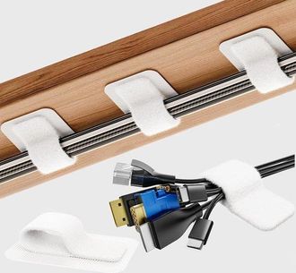 No Brand Bridas Autoadhesivas Extrafuertes Para Cables - Longitud Ajustable - Reutilizables - 30 Unidades Por Paquete - Blancas