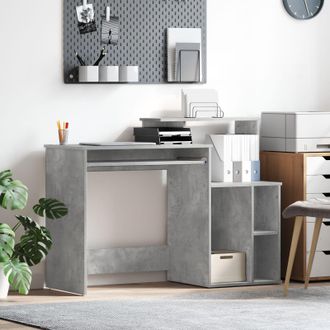 Berkfield Home Desk with Storage Concrete Grey 120.5x44x88.5 cm Engineered Wood