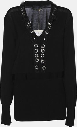 Marina Rinaldi Black Stretch Knit Embellished Long Sleeve Blouse