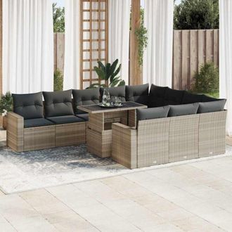 vidaXL Set De Sof&aacute;s De Jard&iacute;n 11 Pzas Y Cojines Rat&aacute;n Sint&eacute;tico Gris Vidaxl