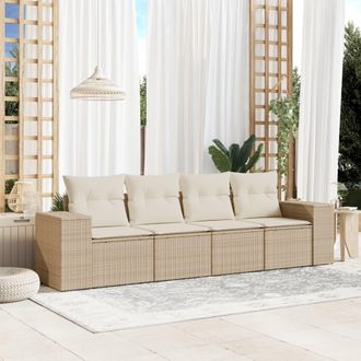 vidaXL Juego De Sof&aacute;s Jard&iacute;n Con Cojines 4 Pzas Rat&aacute;n Sint&eacute;tico Beige Vidaxl