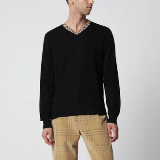 Burberry Black wool sweater with Check motif neckline