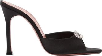 Amina Muaddi Schoenen, Dames, Zwart, 38 1/2 EU, Leer, Mini Camelia Slipper 105