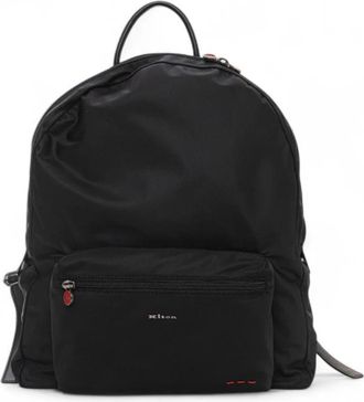 Kiton Canvas rugzak met leren details - Heren - Rugzakken - Zwart - ONE Size - Tassen