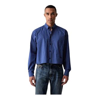 Msgm Msgm, Overhemden, Heren, Blauw, L, Katoen, Gestreepte Katoenen Shirt